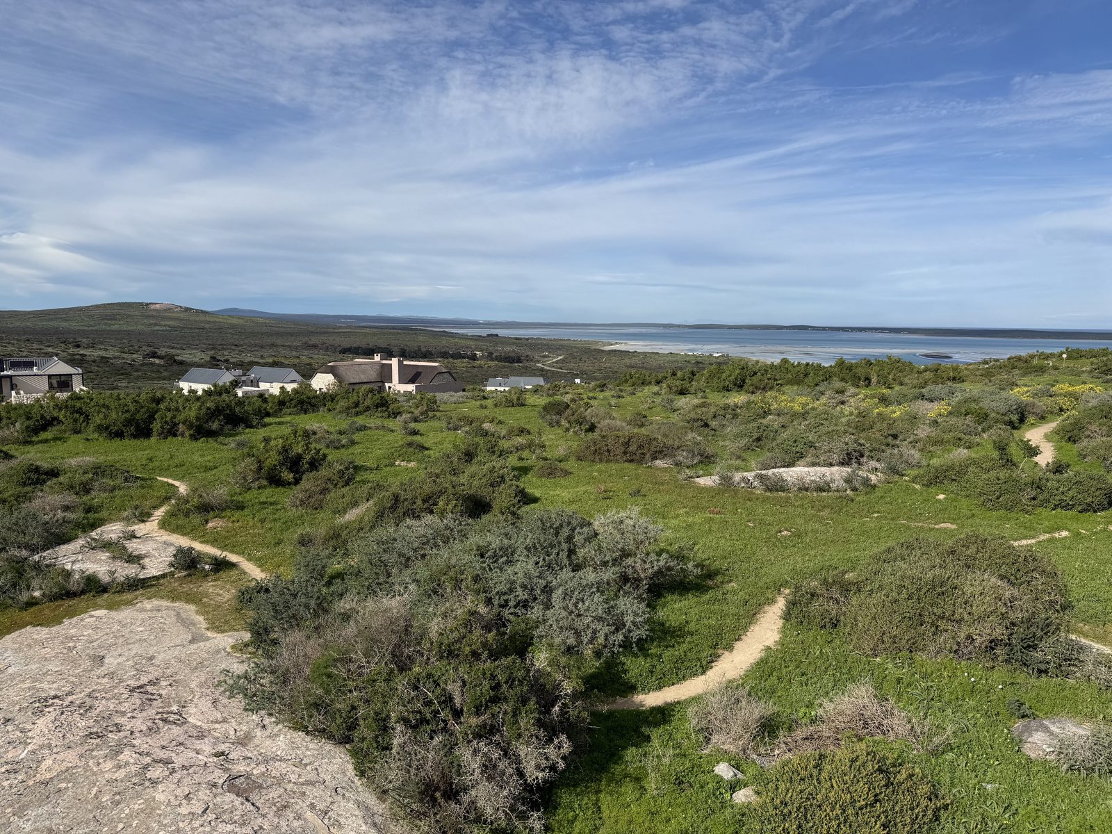 Green hillsides above Shark Bay after winter rain, Langebaan Lagoon